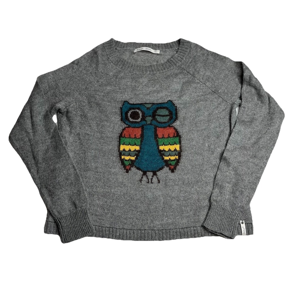 Woolrich Sweater Women's Frost Grey Owl Wool Mohair Blend Graphic Stretch M